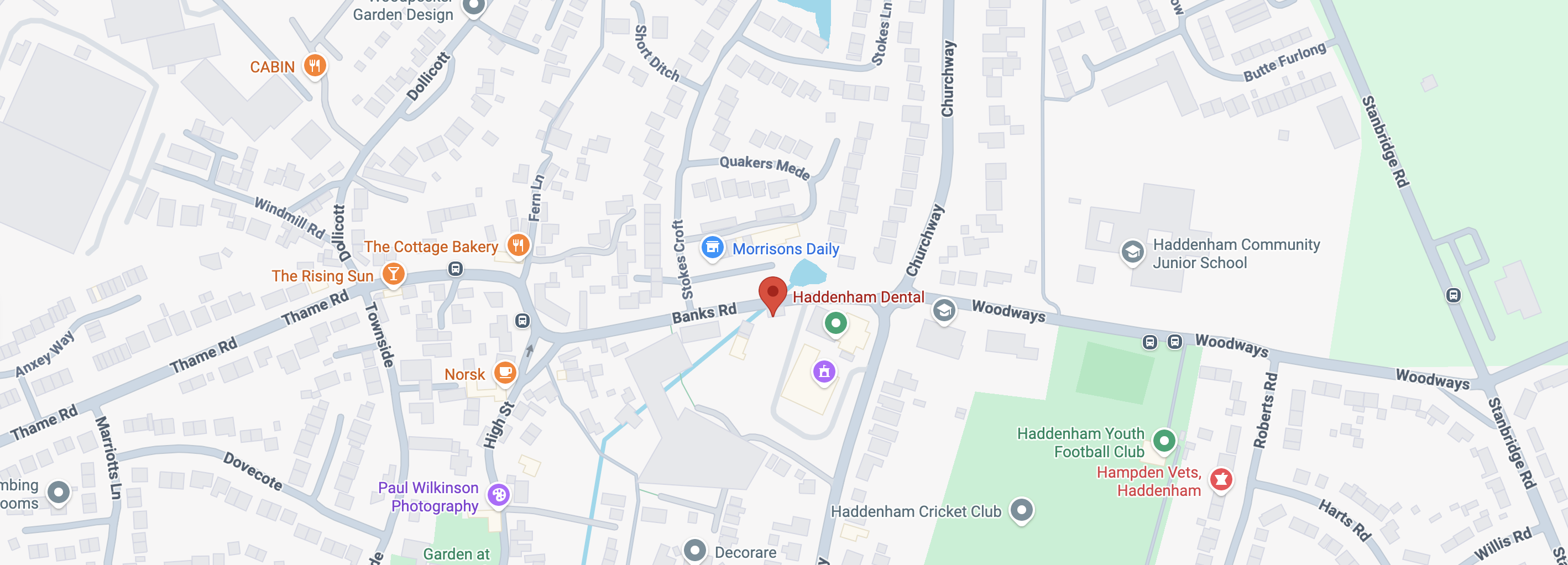 Map showing Haddenham Dental location